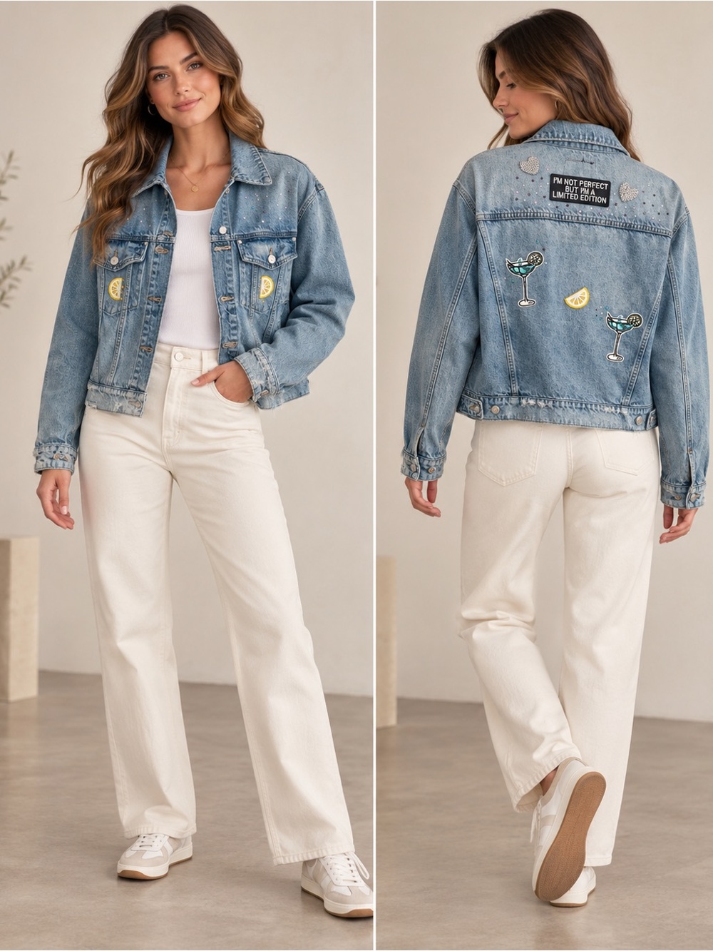 Hudson Jeans Embellished Distressed Trucker Denim Jacket Rhinestone Patch S